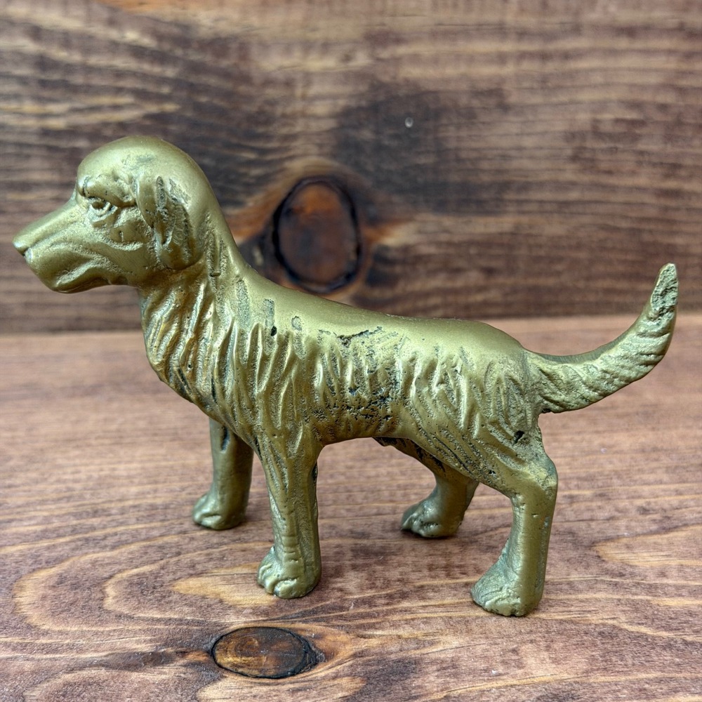 Vintage Solid Brass Dog Figurine Golden Retriever Setter Standing Statue Decor